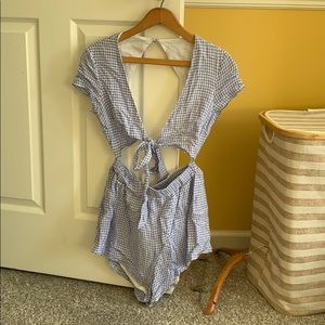 Blue gingham romper